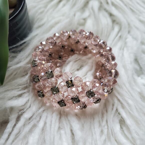 Chunky Light Pink Beaded Bling Stretchy Bracelet - Picture 1 of 3